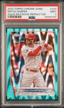 Load image into Gallery viewer, 2022 Topps Chrome Sonic #220 Bryce Harper Aqua RayWave Refractor PSA 9 #/199