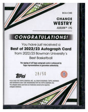 Load image into Gallery viewer, 2022-23 Bowman University Best #BOA-CWE Chance Westry Auto Gold Refractors #/50