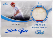 将图片加载到图库查看器,2022 Leaf Pearl Pete Rose Paragon Signatures Patch Auto 6/6 Dirt on Jersey Game