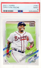 تحميل الصورة إلى عارض المعرض، بطاقة مبتدئة من Topps Cristian Pache RC #187 PSA 9 Braves لعام 2021