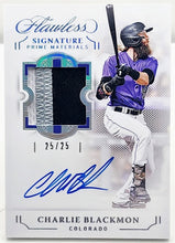 تحميل الصورة إلى عارض المعرض، بطاقة رقعة على بطاقة Flawless Charlie Blackmon Prime Materials Auto 25/25 Rockies لعام 2022
