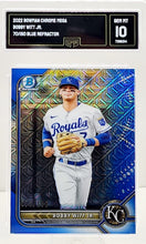 将图片加载到图库查看器,Bobby Witt Jr. #/150 2022 Topps Bowman Chrome Mojo Blue Refractor Prospect Card #BCP-146 GMA 10 GEM Mint