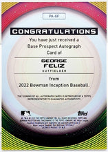 将图片加载到图库查看器,2022 Bowman Inception #PA-GF George Feliz Auto #/399 RC Rookie SEATTLE MARINERS