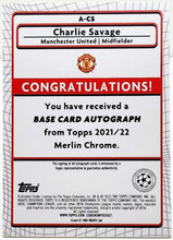 将图片加载到图库查看器,Charlie Savage 2021-22 Topps Merlin Chrome UCL Refractor RC Auto ML152