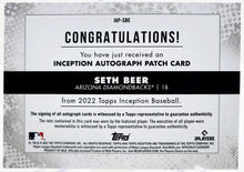 将图片加载到图库查看器,2022 Topps Inception Seth Beer Rookie Patch Auto /249 IAP-SBE