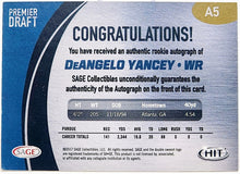 将图片加载到图库查看器,DeAngelo Yancy: 2017 SAGE HIT Premier Draft Autographs #A5 Purdue Boilermakers