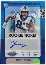 تحميل الصورة إلى عارض المعرض، تذكرة بصرية لسباق Panini Contenders 2021 باللون الأزرق Prizm 5/99 Tommy Tremble Rookie Auto RC