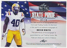 将图片加载到图库查看器,2019 LEAF METAL DRAFT STATE PRIDE PINK SP-DW1 DEVIN WHITE ROOKIE AUTO id#/10