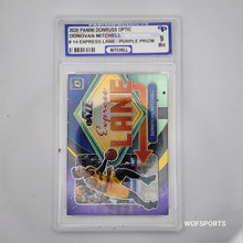 تحميل الصورة إلى عارض المعرض، 2020-21 Panini Donruss Express Lane Purple Prizm Optic Donovan Mitchell #14 Parish 9 Mint