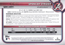 将图片加载到图库查看器,2022 Bowman #41 Spencer Strider RC Atlanta Braves