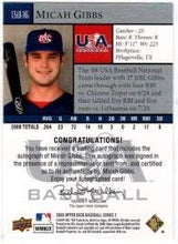将图片加载到图库查看器,2009 Upper Deck USA National Team Auto Micah Gibbs #USAB-MG Auto