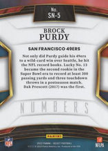 Load image into Gallery viewer, 2022 Panini Select Numbers Rookie Brock Purdy RC #SN-5 San Francisco 49ers