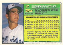 تحميل الصورة إلى عارض المعرض، 1994 Topps Alex Gonzalez FS، RC، UER # 67 Toronto Blue Jays