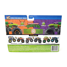 Load image into Gallery viewer, Hot Wheels Monster Trucks TMNT Michelangelo Vs. Donatello 1:64 Scale Demolition Doubles 2-Pack