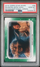 Load image into Gallery viewer, 2019 Topps Star Wars Green 90/99 Reunited With Yoda Skywalker Saga PSA Gem Mint 10