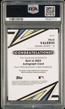تحميل الصورة إلى عارض المعرض، أفضل مناظير 2022 Bowman's Best FELIX VALERIO الموقعة من طراز Prospect/Rookie SP B22-FV PSA 9