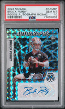 Load image into Gallery viewer, 2022 Panini Mosaic Brock Purdy Rookie Autograph Mosaic #RAM-BP San Francisco 49ers PSA GEM Mint 10