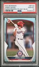 تحميل الصورة إلى عارض المعرض، 2023 Bowman #BP-129 James Wood Sky Blue 412/499 PSA 10 GEM Mint