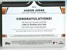 Load image into Gallery viewer, 2022 Topps Stamp of Approval Relic Card /25 Aaron Judge #SDA-AJ NY Yankees