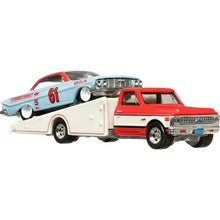将图片加载到图库查看器,Hot Wheels Team Transport Toy Truck & Race Car, '72 Chevy Ramp Truck & '61 Impala Collectible Set - walk-of-famesports