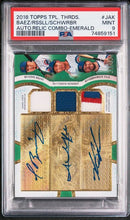 Load image into Gallery viewer, 2018 Topps Triple Threads 3x Auto Relic Combo-Emerald Baez Russell Schwarber 18/18 PSA 9 Mint