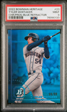 Load image into Gallery viewer, 2022 Bowman Heritage Blue Refractor 59/99 Tyler Whitaker #23 PSA 9 Mint POP 1