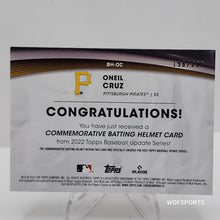 Load image into Gallery viewer, 2022 Topps Update Commemorative Batting Helmet 198/299 Oneil Cruz #BH-OC Pittsburgh Pirates