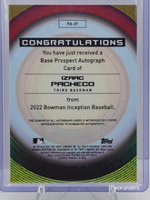 将图片加载到图库查看器,2022 Bowman Inception Auto 88/250 Izaac Pacheco #PA-IP Detroit Tigers