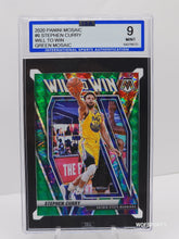 تحميل الصورة إلى عارض المعرض، 2020-21 Panini Mosaic Stephen Curry Will للفوز بجائزة Green Prizm ISA 9 Mint - Warriors