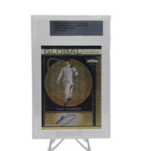 Load image into Gallery viewer, 2023 Leaf Vibrance Global Graphs Auto Pre Production Proof Super Prismatic Gold Yuki Tsunoda 1/1