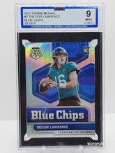 将图片加载到图库查看器,2021 Panini Mosaic Blue Chip Silver Trevor Lawrence Rookie #1 Jacksonville Jaguars RC ISA 9 Mint