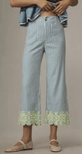Load image into Gallery viewer, Anthropologie Maeve The Colette Cropped Wide-Leg Pants Embroidered Linen Sz 00