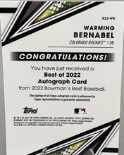 将图片加载到图库查看器,2022 Bowman's Best Warming Bernabel Auto #B22-WB Colorado Rockies
