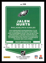 Load image into Gallery viewer, 2021 Panini Donruss Jalen Hurts #108 Philadelphia Eagles RC