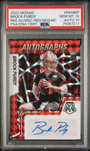 Load image into Gallery viewer, 2022 Panini Mosaic Brock Purdy Rookie Autograph Red Mosaic #RAM-BP San Francisco 49ers PSA GEM Mint 10