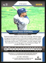 Load image into Gallery viewer, 2021 Panini Prizm Santiago Espinal Rookie Purple Prizm #72 Toronto Blue Jays