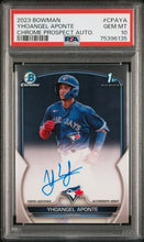 تحميل الصورة إلى عارض المعرض، توقيعات Bowman Chrome Prospect لعام 2023 #CPA-YA Yhoangel Aponte 1st Auto PSA GEM Mint 10