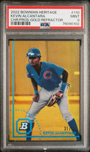 将图片加载到图库查看器,2022 Topps Bowman Heritage #110 Kevin Alcantara Gold Refractor /50 Chicago Cubs PSA 9