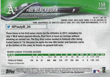 Load image into Gallery viewer, 2018 Topp Chrome  Paul Blackburn RC #158 Oakland Athletics