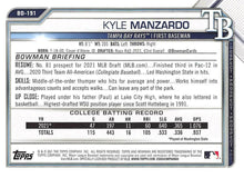 تحميل الصورة إلى عارض المعرض، 2021 Bowman Draft Kyle Manzardo FBC 1st Bowman BD-191 Tampa Bay Rays
