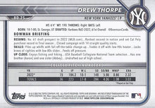 将图片加载到图库查看器,2022 Bowman Draft Drew Thorpe FBC 1st Bowman BD-25 New York Yankees