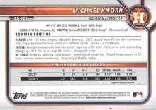 Load image into Gallery viewer, 2022 Bowman Draft Michael Knorr FBC 1st Bowman BD-120 Houston Astros