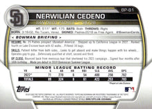 Load image into Gallery viewer, 2023 Bowman Prospects 1st Bowman Nerwilian Cedeno FBC BP-81 San Diego Padres