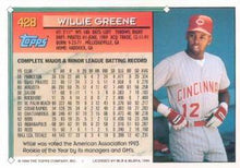 تحميل الصورة إلى عارض المعرض، 1994 Topps Willie Greene # 428 Cincinnati Reds