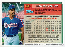 Load image into Gallery viewer, 1994 Topps Juan Gonzalez # 685 Texas Rangers