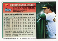 将图片加载到图库查看器,1994 Topps Lance Blankenship # 17 Oakland Athletics