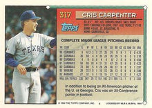 تحميل الصورة إلى عارض المعرض، 1994 Topps Cris Carpenter # 317 Texas Rangers
