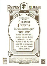 Load image into Gallery viewer, 2012 Topps Gypsy Queen Orlando Cepeda # 235 San Francisco Giants