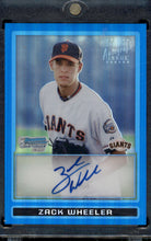 Load image into Gallery viewer, 2009 Bowman Draft Prospects Chrome Blue Refractor /150 Zack Wheeler #BDPP86 Auto
