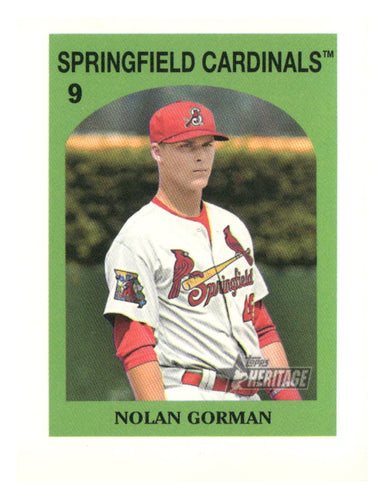 2021 Topps Heritage Minor League #72TVS-9 Nolan Gorman 1972 Venezuelan Stamp